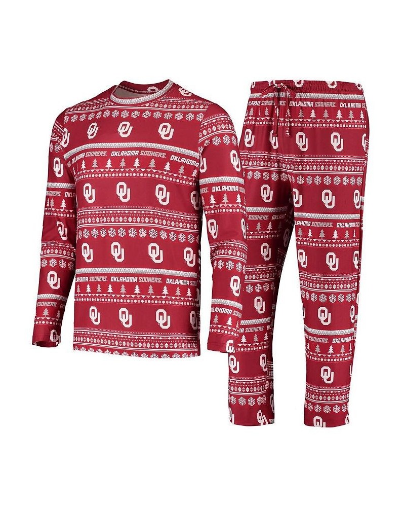 Men's Crimson Oklahoma Sooners Ugly Sweater Knit Long Sleeve Top and Pant Set $39.74 Pajama