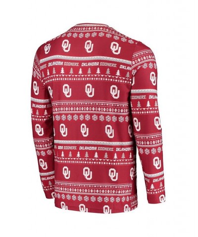 Men's Crimson Oklahoma Sooners Ugly Sweater Knit Long Sleeve Top and Pant Set $39.74 Pajama