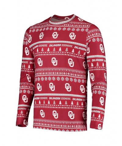 Men's Crimson Oklahoma Sooners Ugly Sweater Knit Long Sleeve Top and Pant Set $39.74 Pajama