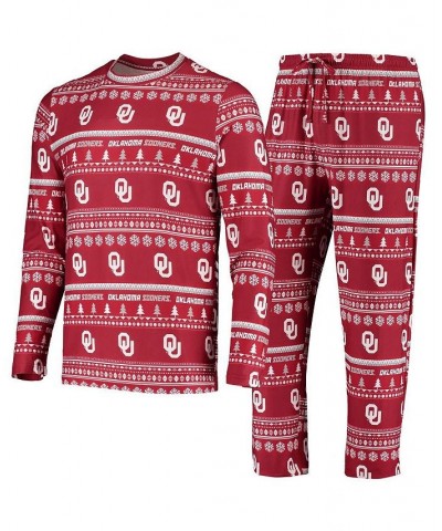 Men's Crimson Oklahoma Sooners Ugly Sweater Knit Long Sleeve Top and Pant Set $39.74 Pajama