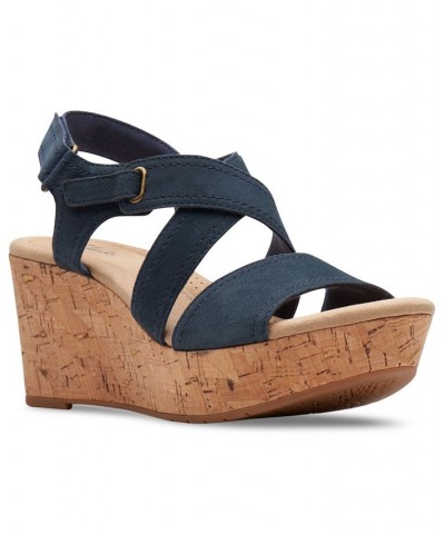 Women's Rose Way Crisscross Cork-Wedge Sandals Blue $52.32 Shoes