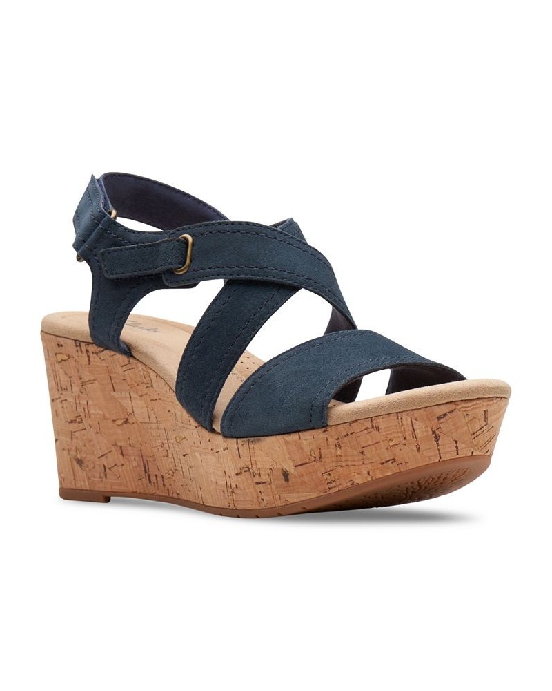 Women's Rose Way Crisscross Cork-Wedge Sandals Blue $52.32 Shoes