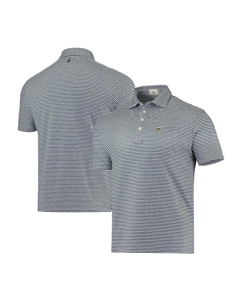 Men's Navy Milwaukee Brewers Nelly Striped Polo Shirt $39.90 Polo Shirts