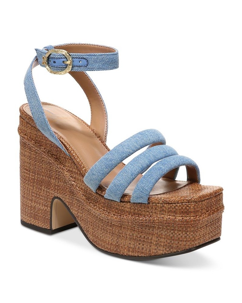 Tibby Raffia Platform Wedge Sandals Blue $48.00 Shoes