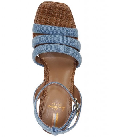 Tibby Raffia Platform Wedge Sandals Blue $48.00 Shoes