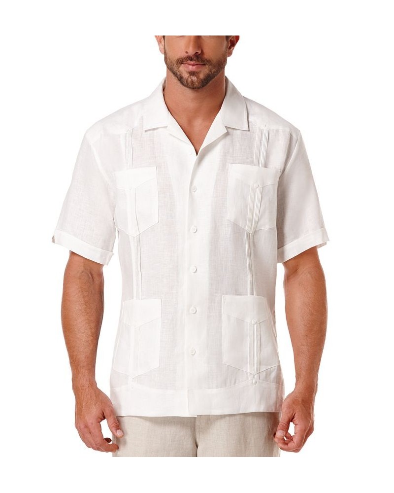 Men's Big & Tall Short-Sleeve 4-Pocket 100% Linen Guayabera Shirt Bright White $30.60 Shirts