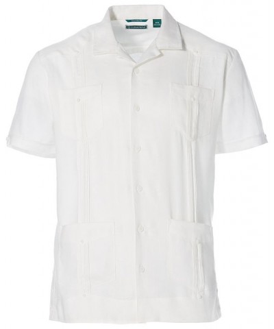 Men's Big & Tall Short-Sleeve 4-Pocket 100% Linen Guayabera Shirt Bright White $30.60 Shirts