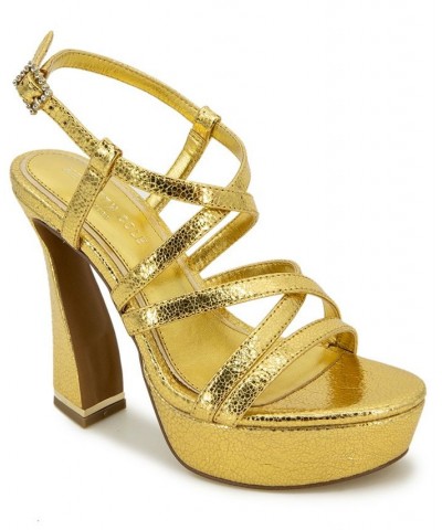 Women's Allen Strappy Platform Sandals Gold $67.05 Shoes