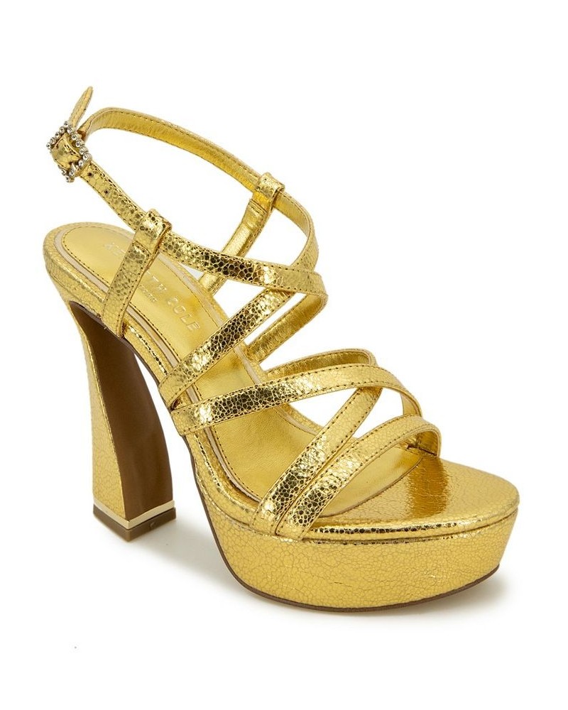 Women's Allen Strappy Platform Sandals Gold $67.05 Shoes