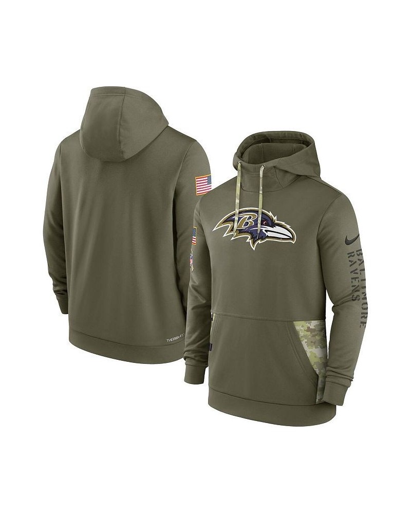 Men's Olive Baltimore Ravens 2022 Salute to Service Therma Performance Pullover Hoodie $39.60 Sweatshirt