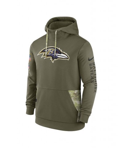 Men's Olive Baltimore Ravens 2022 Salute to Service Therma Performance Pullover Hoodie $39.60 Sweatshirt