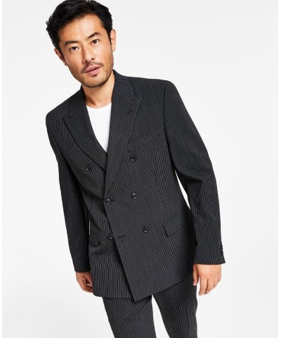 Men's Slim-Fit Double-Breasted Pinstripe Suit Separates Black $46.20 Suits