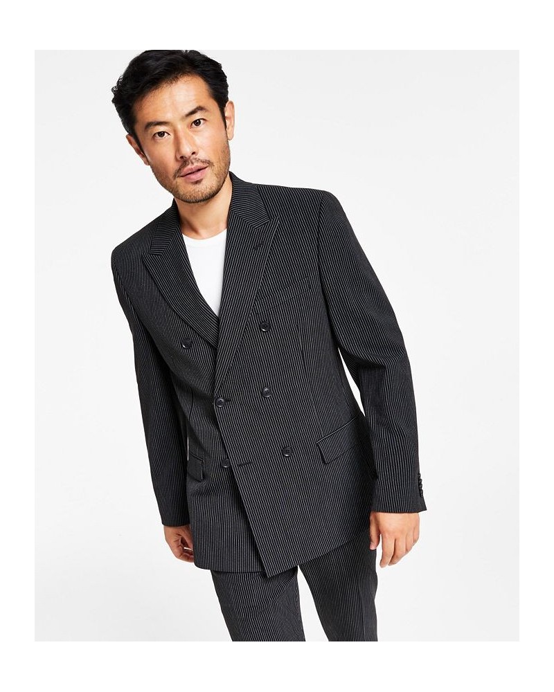 Men's Slim-Fit Double-Breasted Pinstripe Suit Separates Black $46.20 Suits