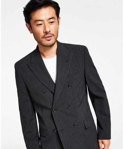 Men's Slim-Fit Double-Breasted Pinstripe Suit Separates Black $46.20 Suits