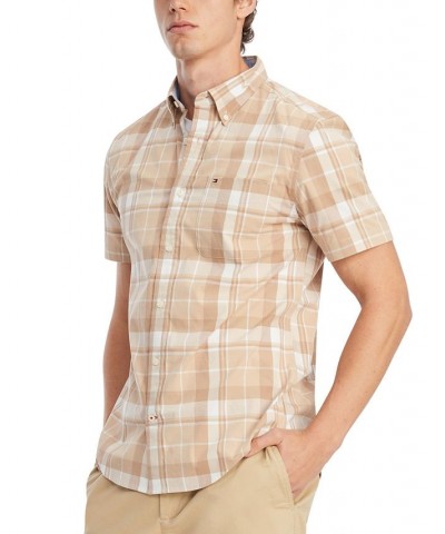 Men's Marley Plaid Regular Fit Short Sleeve Woven Shirt Brown $38.16 Shirts