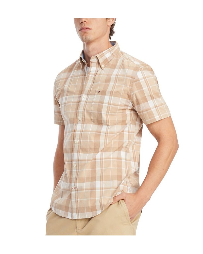 Men's Marley Plaid Regular Fit Short Sleeve Woven Shirt Brown $38.16 Shirts