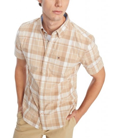 Men's Marley Plaid Regular Fit Short Sleeve Woven Shirt Brown $38.16 Shirts