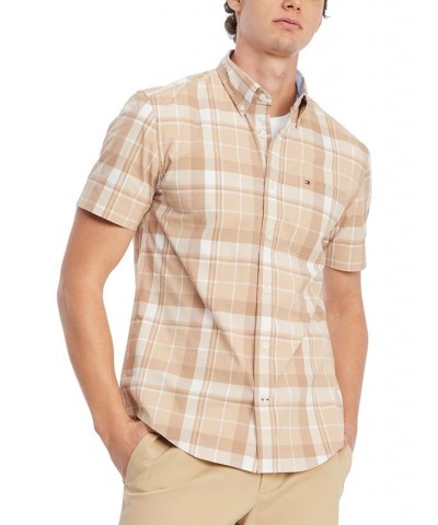 Men's Marley Plaid Regular Fit Short Sleeve Woven Shirt Brown $38.16 Shirts