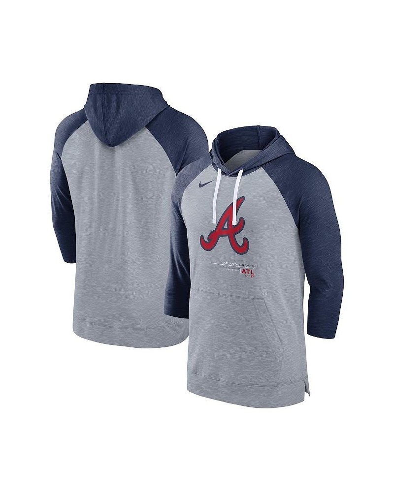 Men's Heather Gray, Heather Navy Atlanta Braves Baseball Raglan 3/4 Sleeve Pullover Hoodie $30.75 Sweatshirt