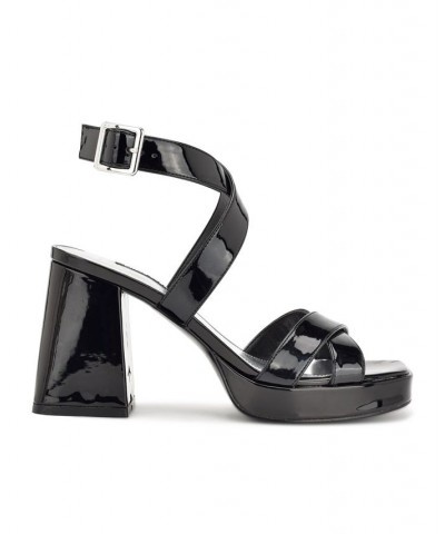 Women's Tackle Ankle Strap Block Heel Sandals Black $37.80 Shoes