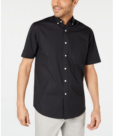 Men's Micro Dot Print Stretch Cotton Shirt Black $13.11 Shirts