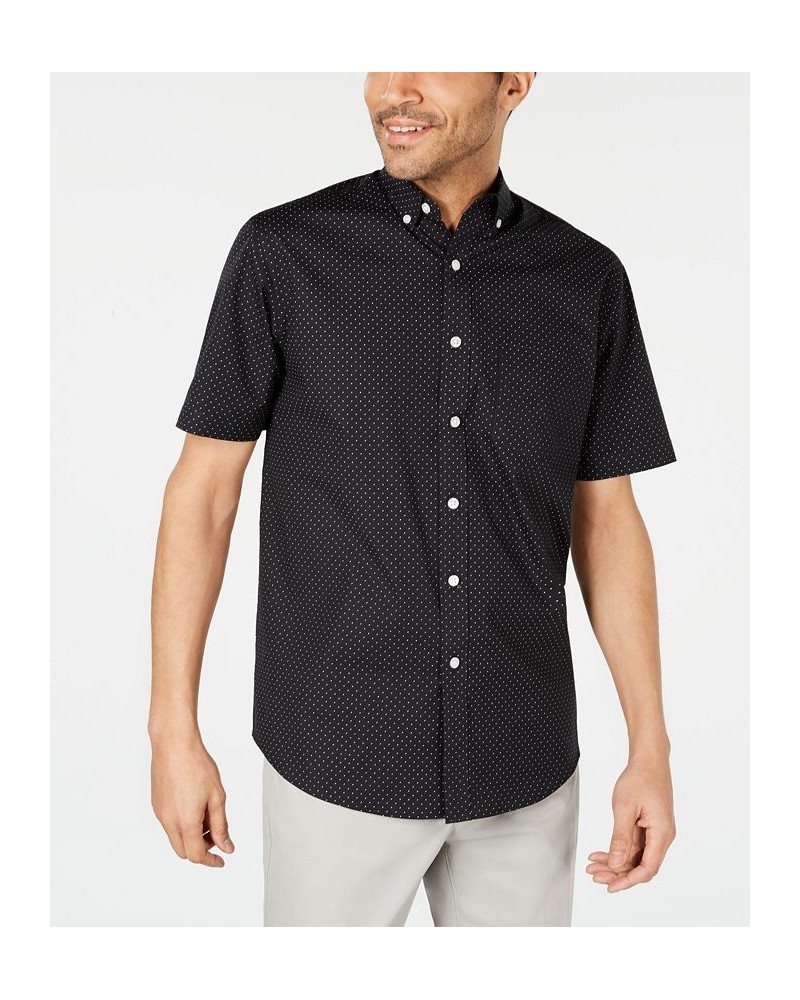 Men's Micro Dot Print Stretch Cotton Shirt Black $13.11 Shirts