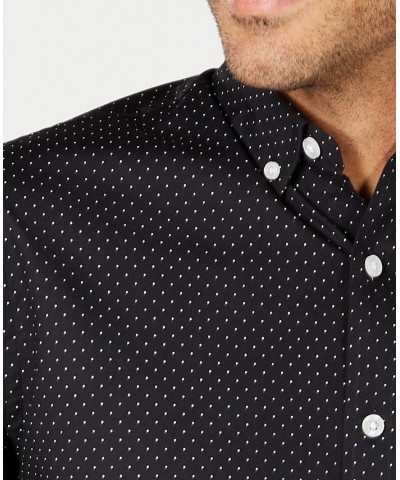 Men's Micro Dot Print Stretch Cotton Shirt Black $13.11 Shirts