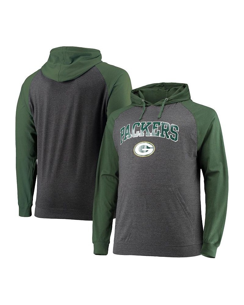 Men's Branded Green and Heathered Charcoal Green Bay Packers Big and Tall Lightweight Raglan Pullover Hoodie $32.39 Sweatshirt