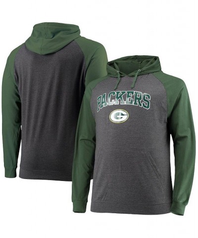 Men's Branded Green and Heathered Charcoal Green Bay Packers Big and Tall Lightweight Raglan Pullover Hoodie $32.39 Sweatshirt