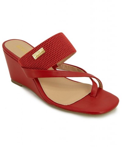 Women's Morhaa Cross Wedge Sandals Red $36.49 Shoes