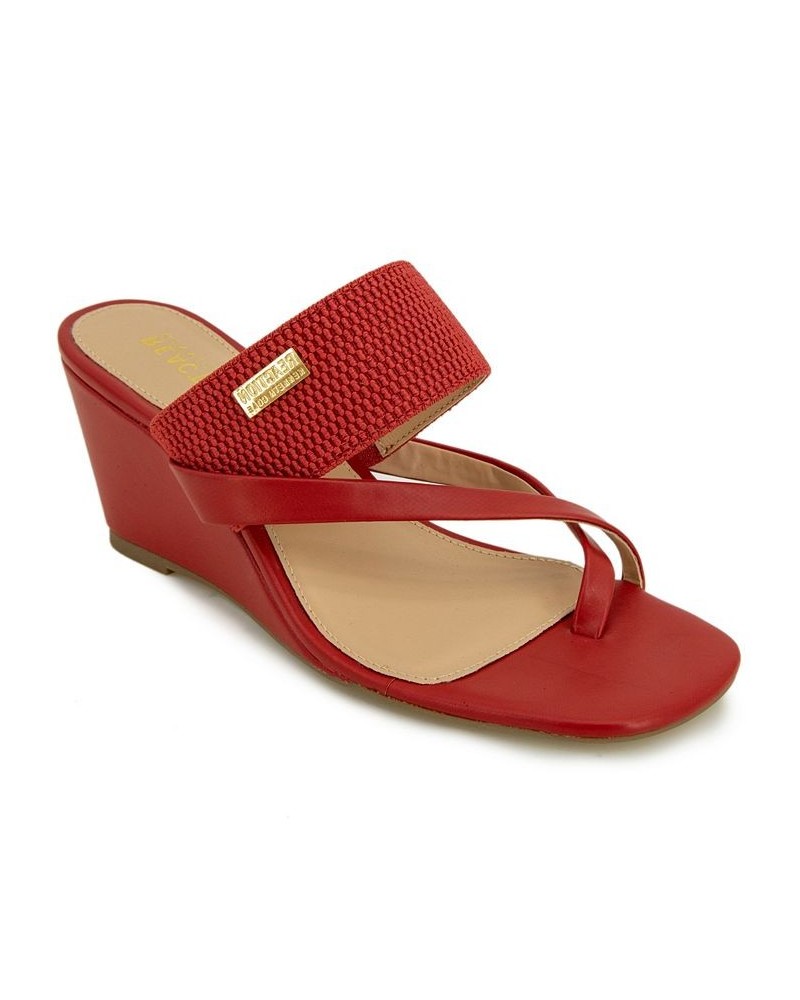 Women's Morhaa Cross Wedge Sandals Red $36.49 Shoes