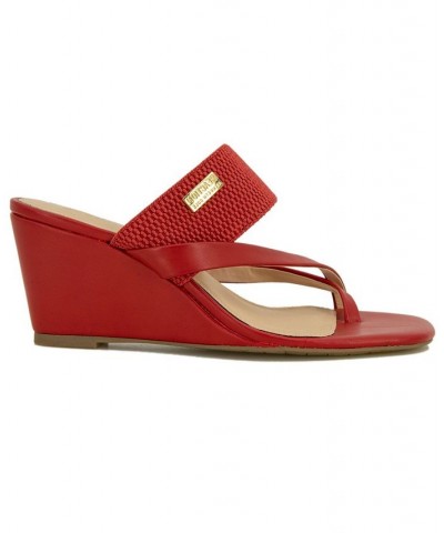 Women's Morhaa Cross Wedge Sandals Red $36.49 Shoes