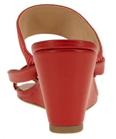 Women's Morhaa Cross Wedge Sandals Red $36.49 Shoes