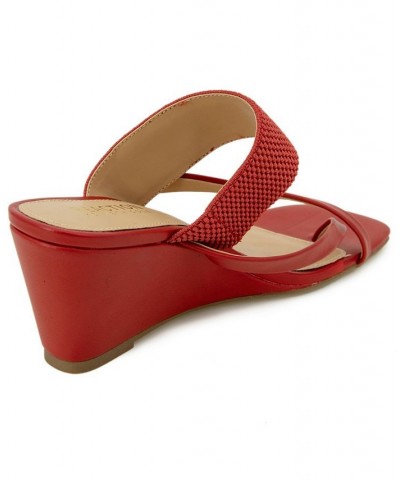 Women's Morhaa Cross Wedge Sandals Red $36.49 Shoes