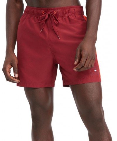 Men's Side Stripe Drawstring 5" Swim Trunks Red $26.02 Swimsuits