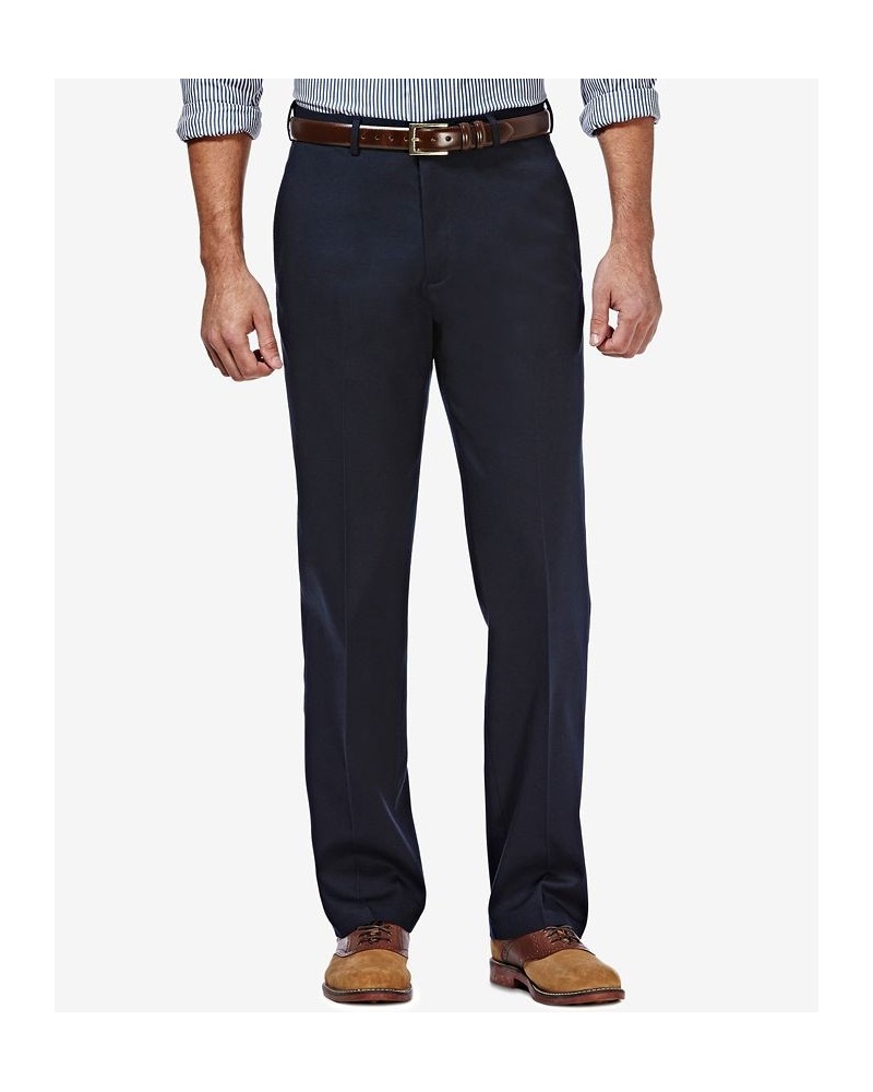 Men's Premium No Iron Khaki Classic Fit Flat Front Hidden Expandable Waist Pant Navy $30.79 Pants