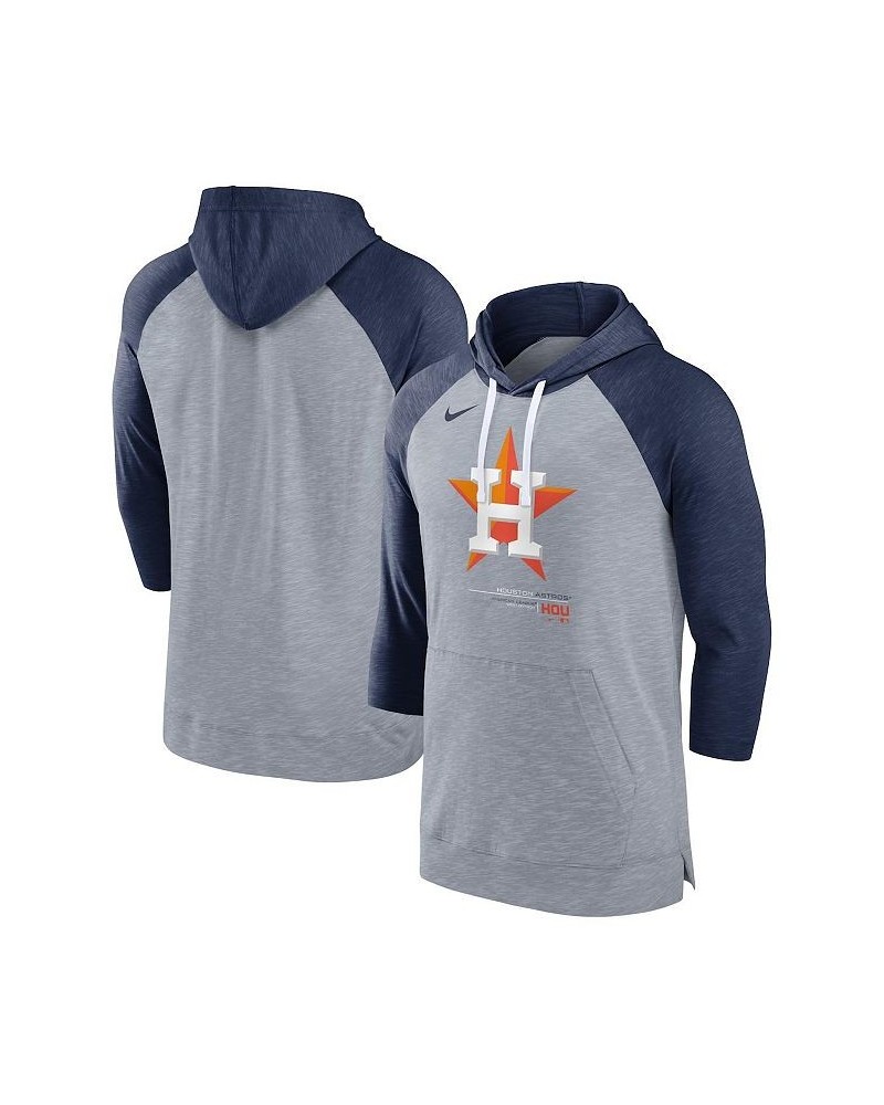 Men's Heather Gray, Heather Navy Houston Astros Baseball Raglan 3/4 Sleeve Pullover Hoodie $36.75 Sweatshirt