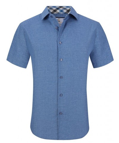 Men's Slim Fit Linen Look Short Sleeve Button Down Shirt PD04 $17.84 Dress Shirts