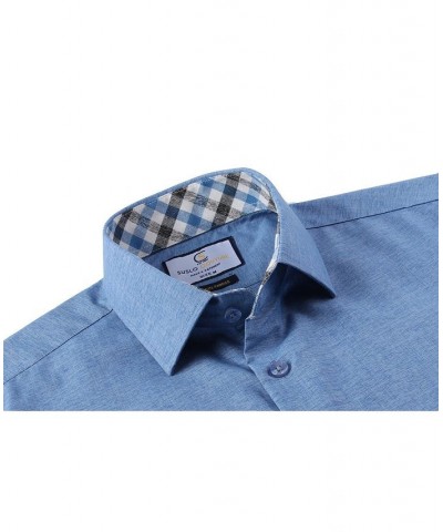 Men's Slim Fit Linen Look Short Sleeve Button Down Shirt PD04 $17.84 Dress Shirts