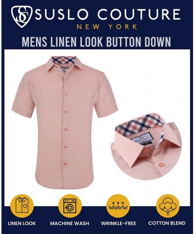 Men's Slim Fit Linen Look Short Sleeve Button Down Shirt PD04 $17.84 Dress Shirts