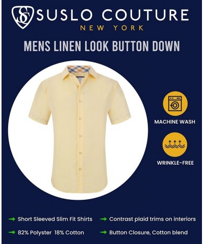 Men's Slim Fit Linen Look Short Sleeve Button Down Shirt PD04 $17.84 Dress Shirts