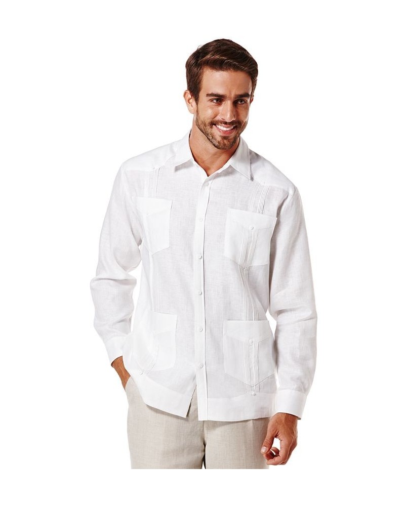 100% Linen Long Sleeve Guayabera Shirt Bright White $28.56 Shirts