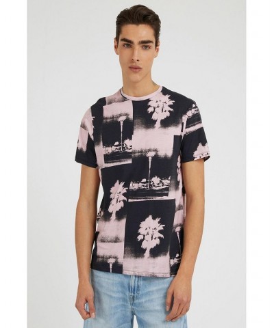 Men's Basic Los Angeles Palms Tree Short Sleeve T-shirt Lagoon Fog $25.92 T-Shirts