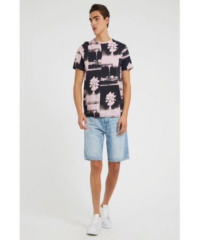 Men's Basic Los Angeles Palms Tree Short Sleeve T-shirt Lagoon Fog $25.92 T-Shirts