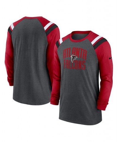 Men's Heathered Charcoal and Red Atlanta Falcons Tri-Blend Raglan Athletic Long Sleeve Fashion T-shirt $34.44 T-Shirts