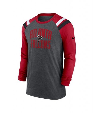 Men's Heathered Charcoal and Red Atlanta Falcons Tri-Blend Raglan Athletic Long Sleeve Fashion T-shirt $34.44 T-Shirts