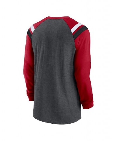 Men's Heathered Charcoal and Red Atlanta Falcons Tri-Blend Raglan Athletic Long Sleeve Fashion T-shirt $34.44 T-Shirts