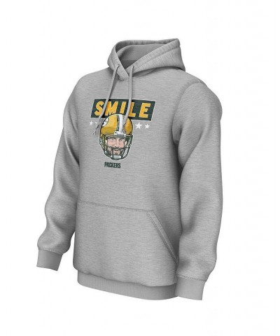 Men's Aaron Rodgers Gray Green Bay Packers Smile Pullover Hoodie $30.10 Sweatshirt