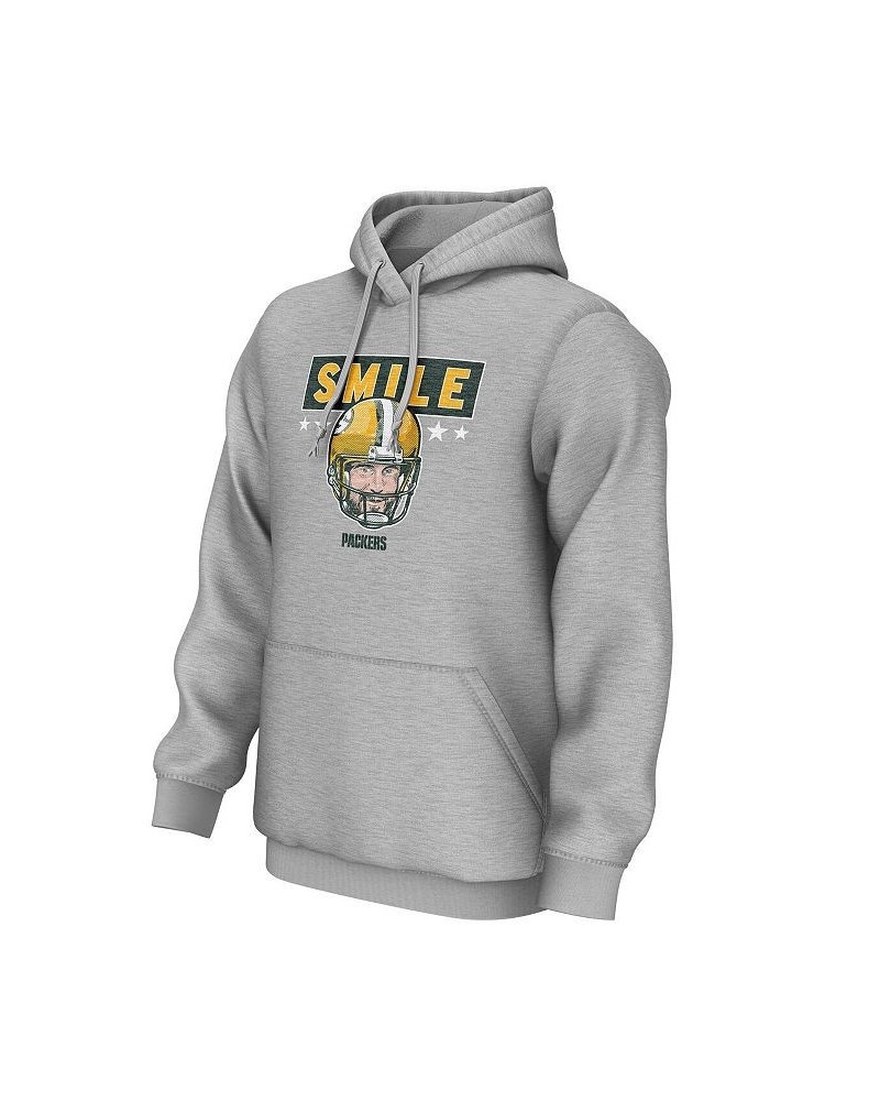 Men's Aaron Rodgers Gray Green Bay Packers Smile Pullover Hoodie $30.10 Sweatshirt