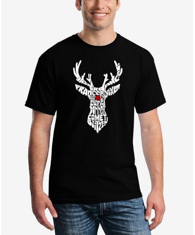 Men's Santa's Reindeer Word Art Short Sleeve T-shirt Black $16.80 T-Shirts